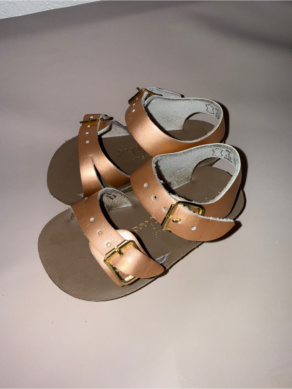 Girls Metallic Tan Buckle Strap Sandals